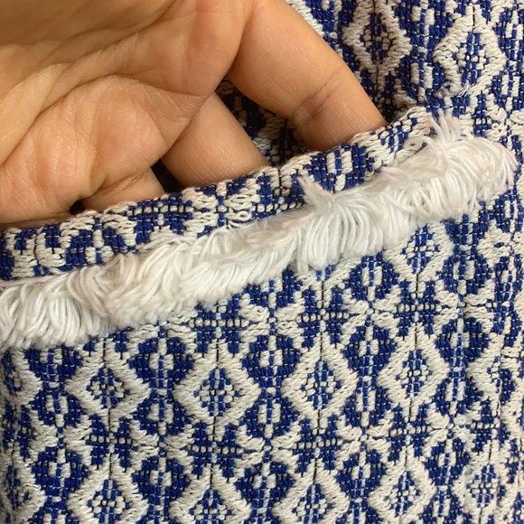 Zara Frayed Printed Blue and White Round-Neck Jacket with Front Pockets - Picture 4 of 8